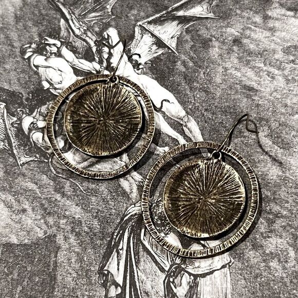 SALE Handmade Gold Brass Vintage Bohemian Moon Hoop Earrings - Picture 3 of 5